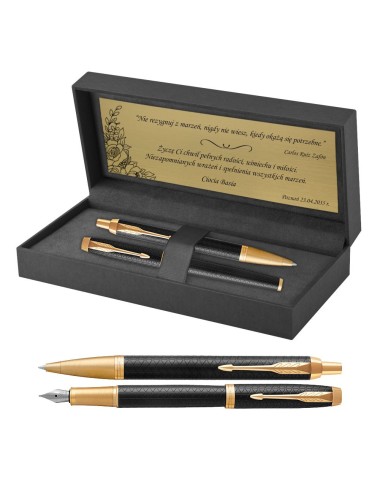 Długopis + Pióro Parker IM Premium Czarny GT z Grawerem [1931667/3]