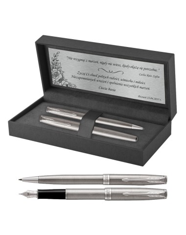 Długopis + Pióro Parker Sonnet Stalowe CT z Grawerem [1931512/2]
