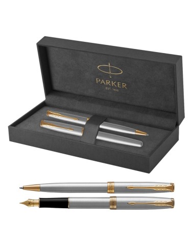 Długopis + Pióro Parker Sonnet Stalowy GT [1931507/1]