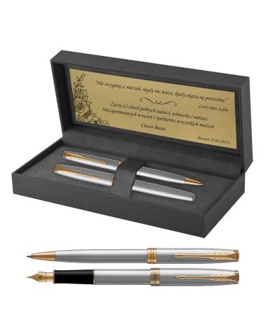 Długopis + Pióro Parker Sonnet Stalowy GT z Grawerem [1931507/2]