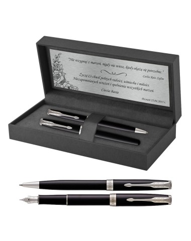 Długopis + Pióro Parker Sonnet Czarna Laka CT z Grawerem [1931502/2]