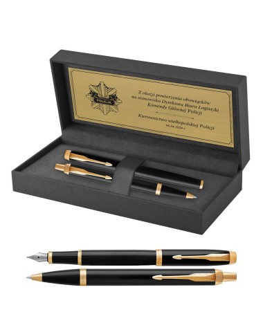 Długopis i Pióro Parker IM Czarny GT w Pudełku z Grawerem [1931666/29]