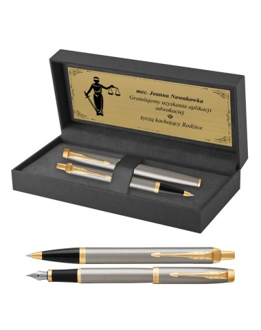Długopis i Pióro Parker IM Brushed Metal GT w Pudełku z Grawerem [1931670/12]