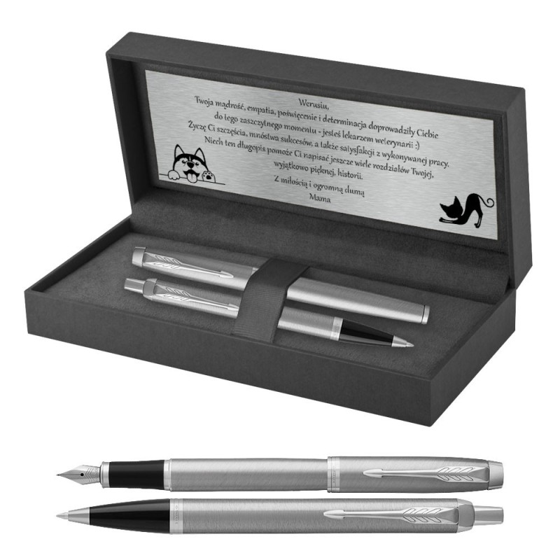 Długopis i Pióro Parker IM Srebrny CT w Pudełku z Grawerem [2143631/17]