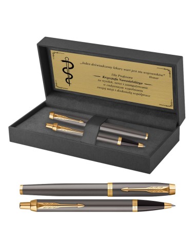 Zestaw Długopis Parker + Pióro IM Grey GT w Pudełku z Grawerem [2214613/2]