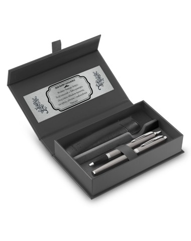 Długopis i Pióro Parker IM Srebrny CT w Pudełku z Etui oraz tabliczką z grawerem [2214458/1]
