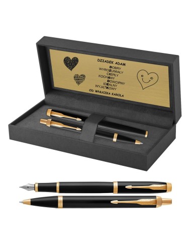 Długopis i Pióro Parker IM Czarny GT w Pudełku z Grawerem [1931666/30]