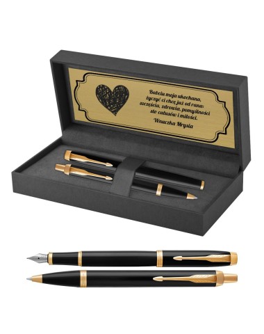 Długopis i Pióro Parker IM Czarny GT w Pudełku z Grawerem [1931666/35]