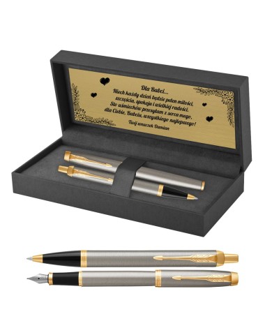 Długopis i Pióro Parker IM Brushed Metal GT w Pudełku z Grawerem [1931670/15]