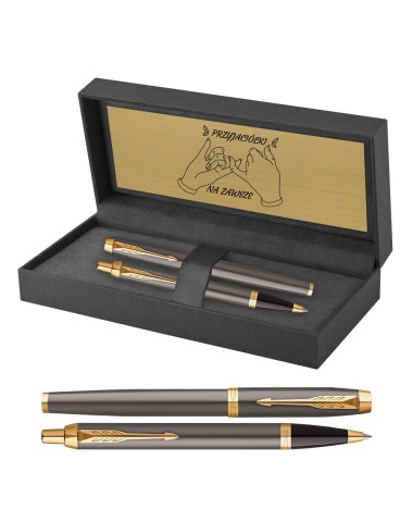 Zestaw Długopis Parker + Pióro IM Grey GT w Pudełku z Grawerem [2214613/3]