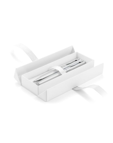 Pudełko prezentowe białe ze srebrną wstążką [19615-00]