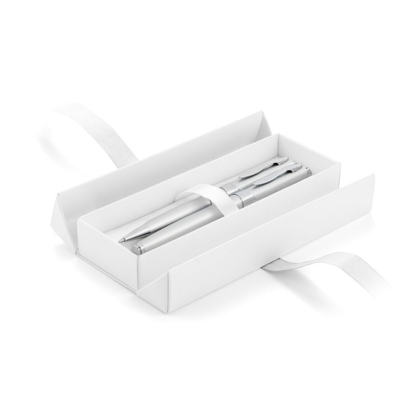 Pudełko prezentowe białe ze srebrną wstążką [19615-00]