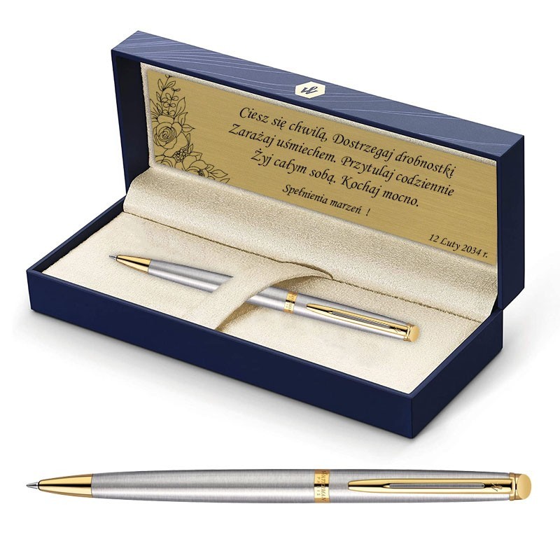 Zestaw Waterman Hemisphere stalowy GT z grawerem