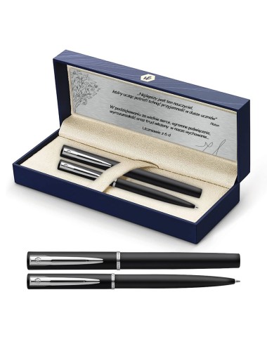 Długopis i Pióro Waterman Allure czarne matowe CT w Pudełku z Grawerem [2068192/2]