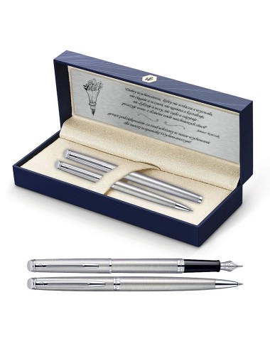 Długopis i Pióro Waterman Hemisphere stalowy CT w Pudełku z Grawerem [S0920470/2]