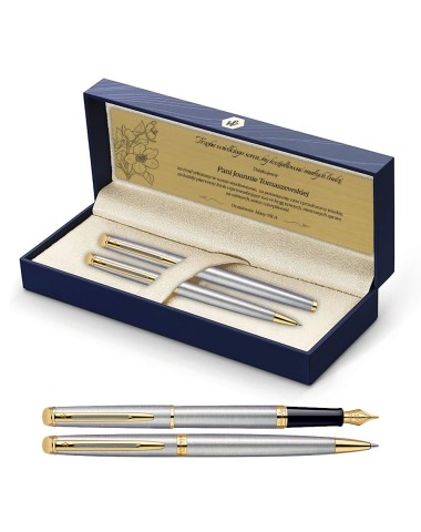 Długopis i Pióro Waterman Hemisphere stalowy GT w Pudełku z Grawerem [S0920370/2]