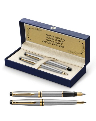 Długopis i Pióro Waterman Expert stalowy GT w Pudełku z Grawerem [S0952000/2]