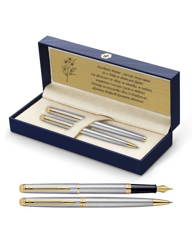Długopis i Pióro Waterman Hemisphere stalowy GT w Pudełku z Grawerem [S0920370/4]