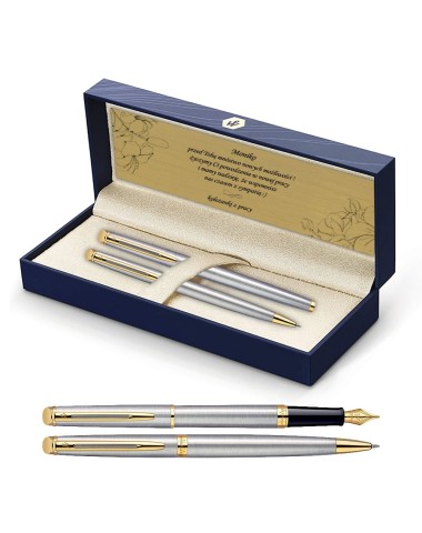Długopis i Pióro Waterman Hemisphere stalowy GT w Pudełku z Grawerem [S0920370/5]