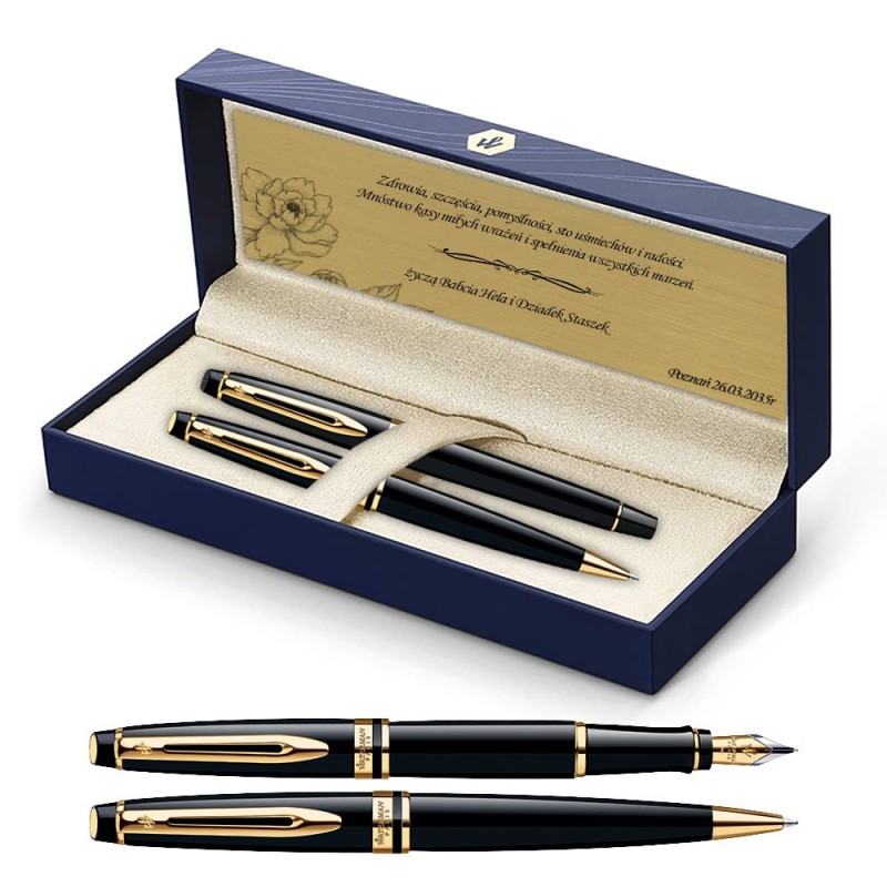 Długopis i Pióro Waterman Expert czarny GT w Pudełku z Grawerem [S0951700/5]