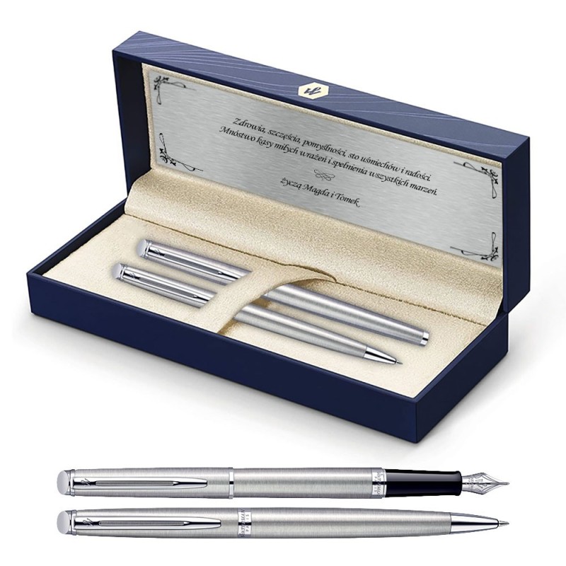 Długopis i Pióro Waterman Hemisphere stalowy CT w Pudełku z Grawerem [S0920470/6]