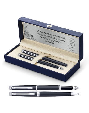 Długopis i Pióro Waterman Hemisphere czarny matowy CT w Pudełku z Grawerem [S0920870/2]