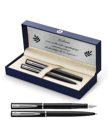 Długopis i Pióro Waterman Allure czarne matowe CT w Pudełku z Grawerem [2068192/8]