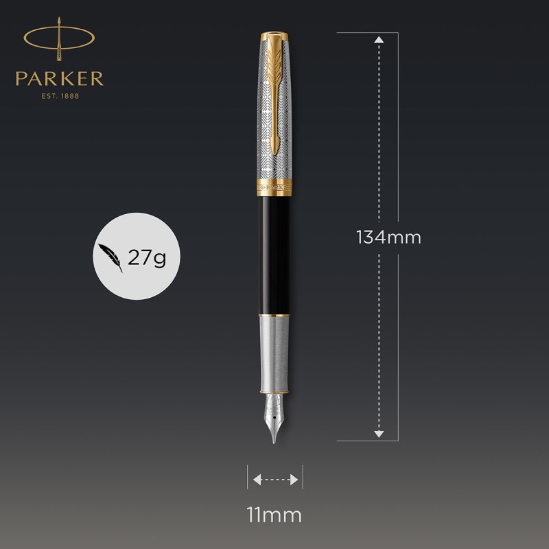 Pióro Parker ze złotą stalówką - Pióro wieczne Parker Sonnet Metal & Black GT 18k. [2119784] | Parkersklep.com