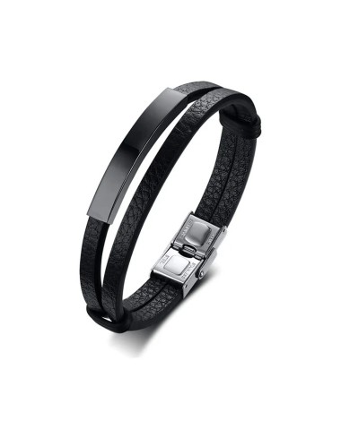 Bransoleta skórzana czarna, regulowana [BM003]