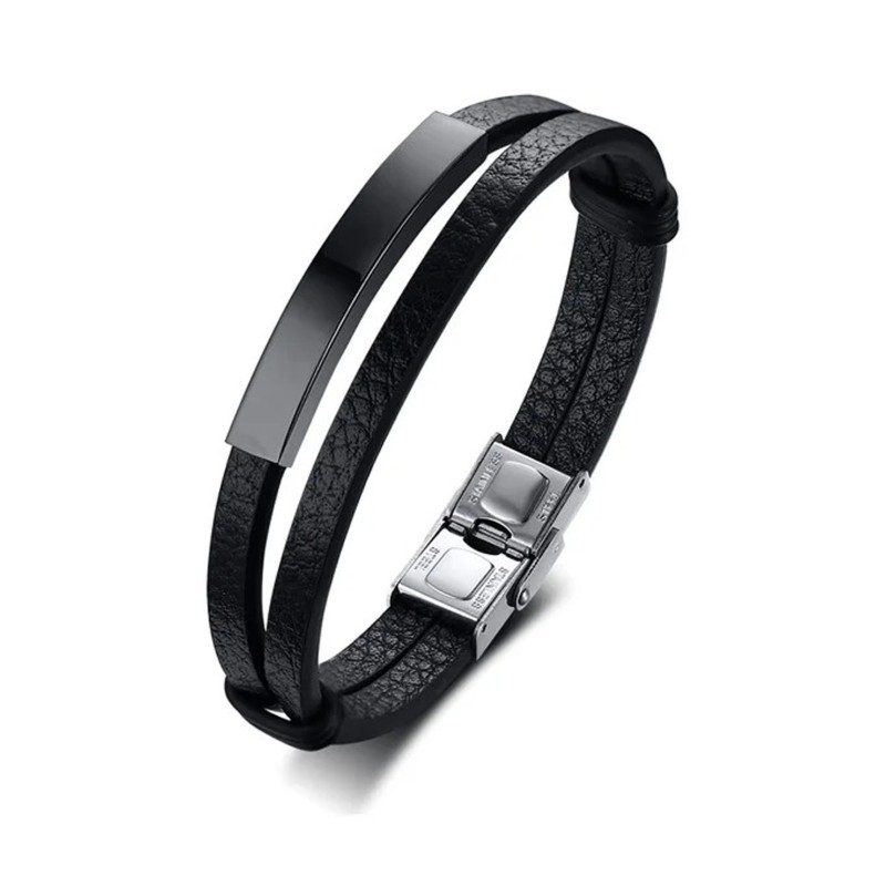 Bransoleta skórzana czarna, regulowana [BM003]