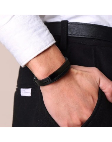 Bransoleta skórzana czarna, regulowana [BM003]