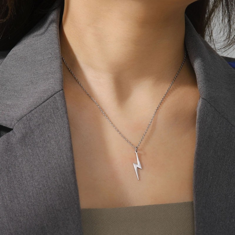 Naszyjnik stalowy srebrny - piorun [BM009]