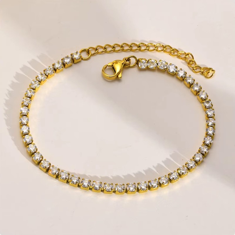 Bransoletka stalowa z cyrkoniami, regulowana [BD011]