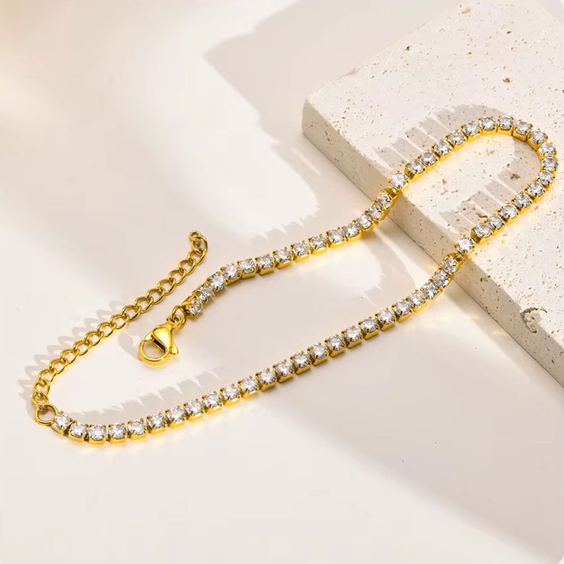 Bransoletka stalowa z cyrkoniami, regulowana [BD011]