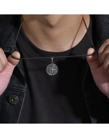 Naszyjnik stalowy czarny - kompas [BM012]