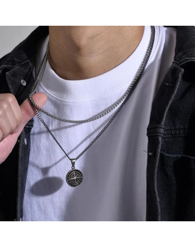 Naszyjnik stalowy czarny - kompas [BM012]