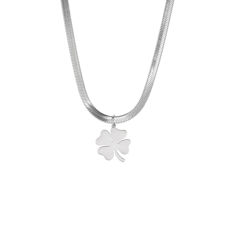 Naszyjnik stalowy srebrny - koniczynka [BM027]