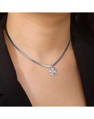 Naszyjnik stalowy srebrny - koniczynka [BM027]