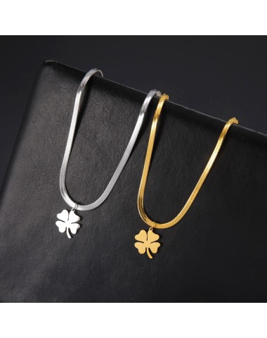 Naszyjnik stalowy srebrny - koniczynka [BM027]