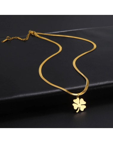 Naszyjnik stalowy złoty - koniczynka [BM024]