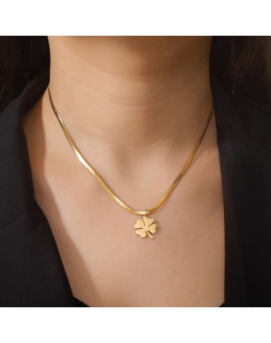 Naszyjnik stalowy złoty - koniczynka [BM024]