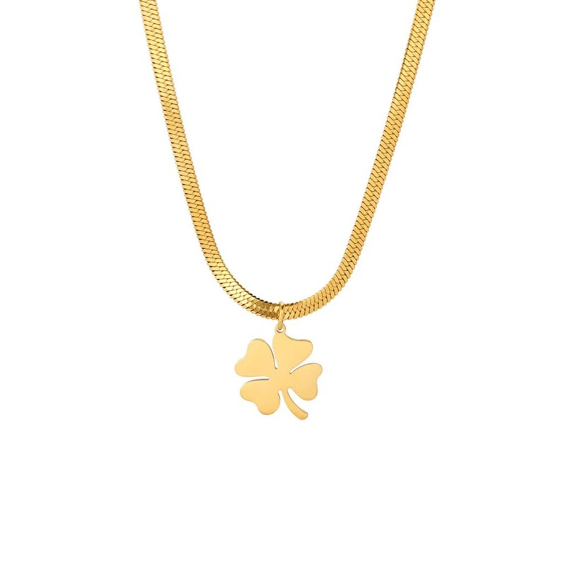 Naszyjnik stalowy złoty - koniczynka [BM024]