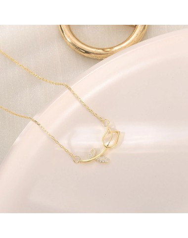 Naszyjnik stalowy złoty - kwiatek [BM025]