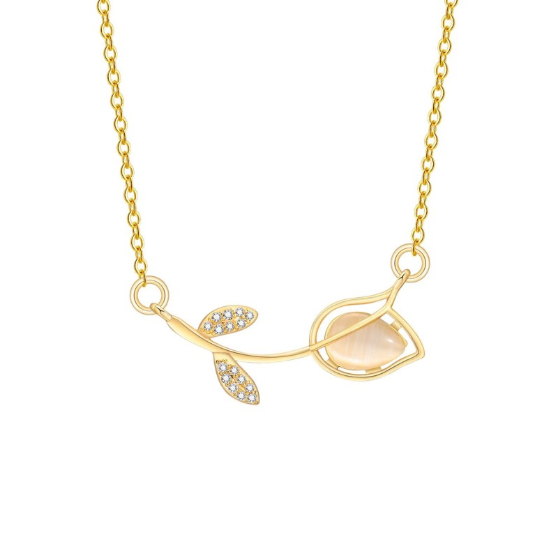 Naszyjnik stalowy złoty - kwiatek [BM025]