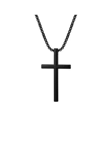 Naszyjnik stalowy czarny- krzyż [BM028]