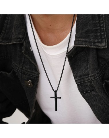 Naszyjnik stalowy czarny- krzyż [BM028]