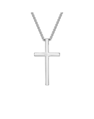 Naszyjnik stalowy srebrny - krzyż [BM029]