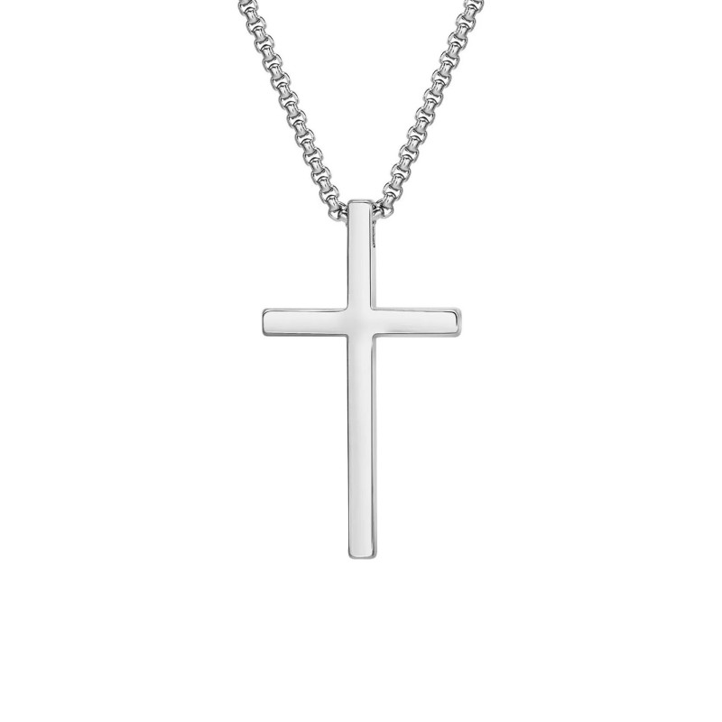 Naszyjnik stalowy srebrny - krzyż [BM029]