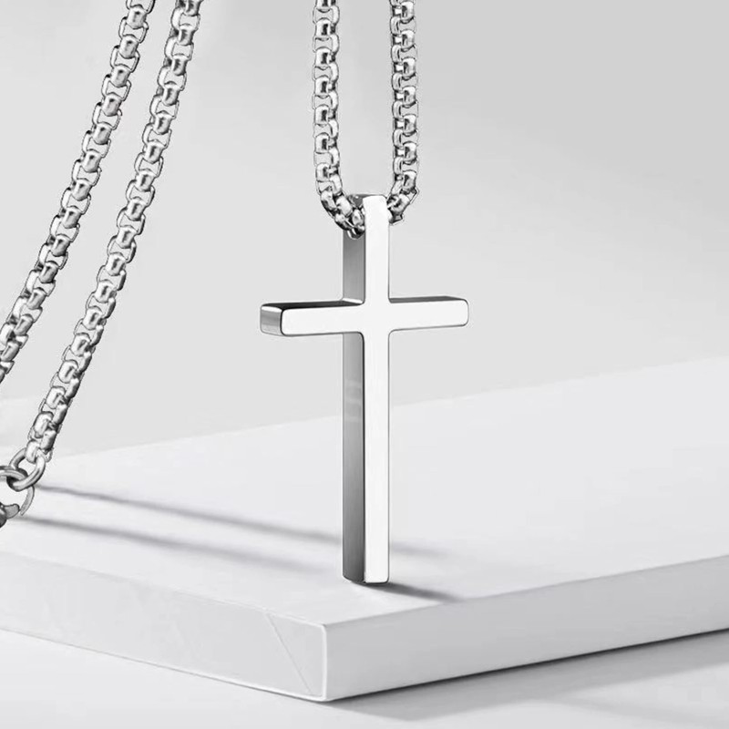 Naszyjnik stalowy srebrny - krzyż [BM029]
