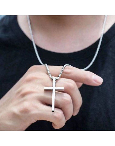 Naszyjnik stalowy srebrny - krzyż [BM029]
